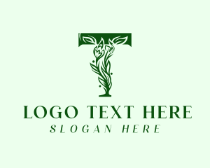 Vine - Organic Plant Letter T logo design