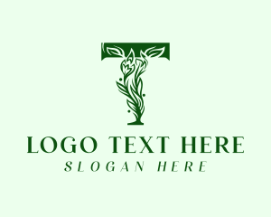 Vine - Organic Plant Letter T logo design