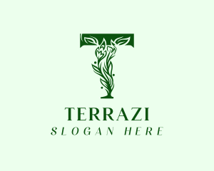 Organic Plant Letter T logo design