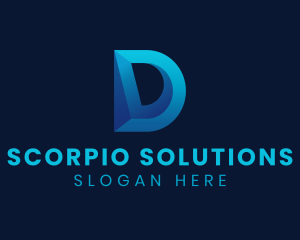 3D Blue Letter D logo design