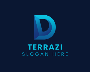 3D Blue Letter D logo design