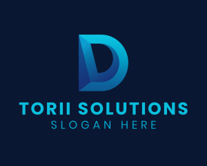 3D Blue Letter D logo design