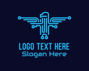 Stroke - Blue Eagle Electrical Circuit logo design