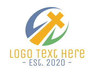 Catholic - Colorful Cross Badge logo design