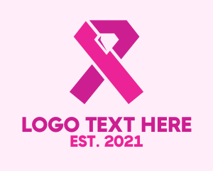 Gem - Pink Diamond Ribbon logo design