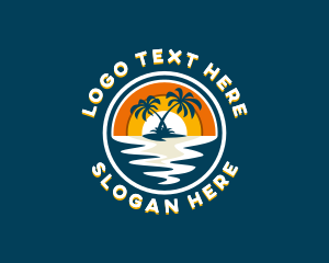 Palm Tree - Island Vacation Beach logo design