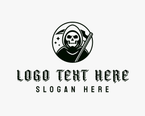 Skull - Grim Reaper Scythe logo design