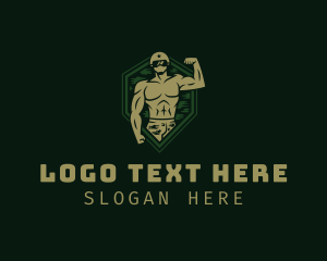 Dumbbell - Military Soldier Muscle logo design