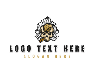 Skeleton - Smoking Cigar Skull logo design