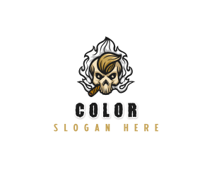 Nicotine - Smoking Cigar Skull logo design