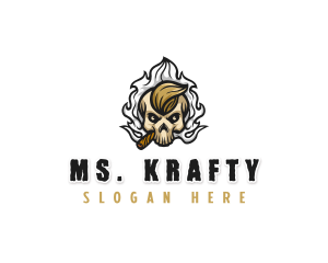 Spooky - Smoking Cigar Skull logo design