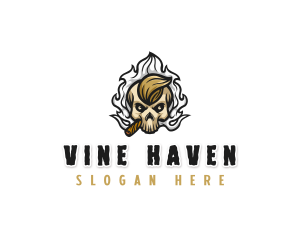 Smoking Cigar Skull logo design