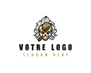 Skeleton - Smoking Cigar Skull logo design