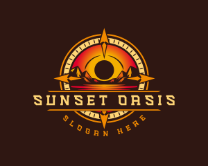 Voyage Compass Sunset Mountains logo design