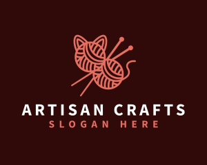 Crafts - Knitting Yarn Cat logo design