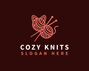 Knitting Yarn Cat logo design