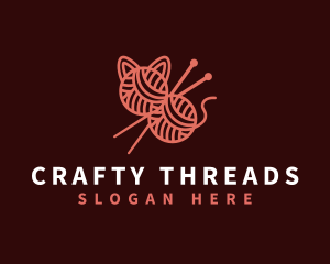 Knitting Yarn Cat logo design