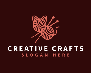 Crafts - Knitting Yarn Cat logo design