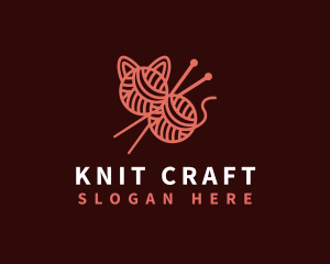 Knitting Yarn Cat logo design