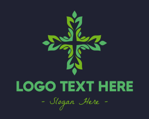 Christian - Green Leaf Cross logo design