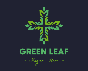 Green Leaf Cross logo design