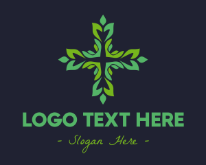 Cross - Green Leaf Cross logo design