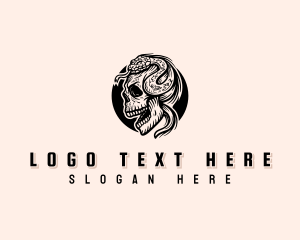 Coiled - Skull Serpent Snake logo design