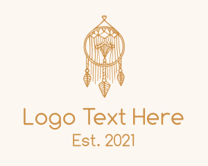 Hippie - Gold Feather Dreamcatcher logo design