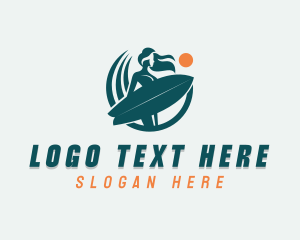Surfboard - Woman Surfing Surfboard logo design