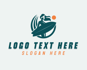 Woman Surfing Surfboard Logo