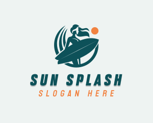 Beachwear - Woman Surfing Surfboard logo design