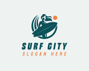 Woman Surfing Surfboard logo design