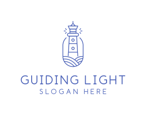 Blue Monoline Lighthouse logo design