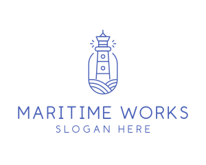 Blue Monoline Lighthouse logo design