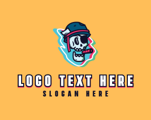 Character - Pirate Smoking Skull logo design