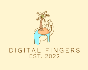 Fingers - Palm Tree Island Hand logo design