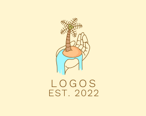 Seaside - Palm Tree Island Hand logo design
