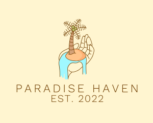 Palm Tree Island Hand  logo design