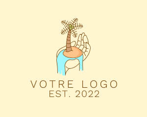 Sea - Palm Tree Island Hand logo design