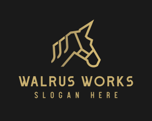 Gold Unicorn Horse logo design