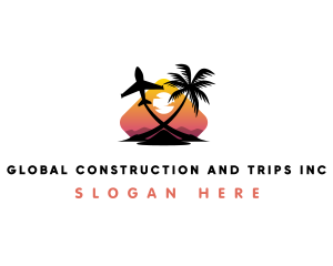 Palm Tree - Island Travel Plane Trip logo design