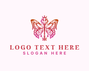 Butterfly Wings - Butterfly Key Crown logo design