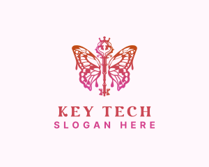 Butterfly Key Crown logo design