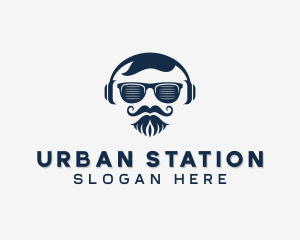 Mustache Sunglasses DJ logo design