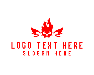 Motorcyclist - Skull Red Wings logo design