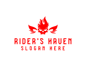 Motorcyclist - Skull Red Wings logo design