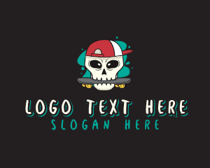 Kickflip - Graffiti Skater Skull logo design