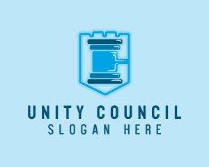 Council - Blue Gavel Shield logo design