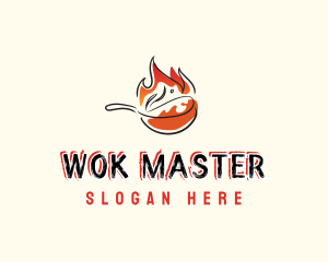 Wok - Flaming Food Cuisine logo design