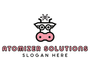 Atom Cow Animal logo design